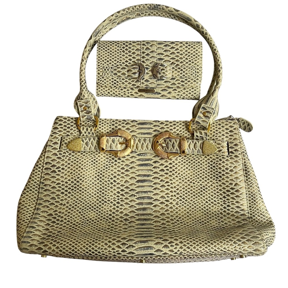 Charlie Lapson Leather Snakeskin Satchel + FREE Matching Wallet